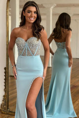 Mermaid Prom Dress Sweetheart Neck Mint Long Evening Dress with Beadings