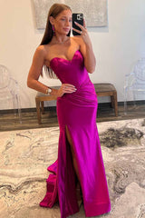 Mermaid Prom Dress Sweetheart Neck Satin Evening Dress With Split