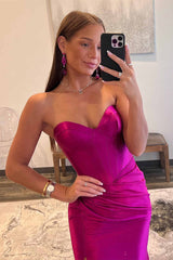 Mermaid Prom Dress Sweetheart Neck Satin Evening Dress With Split