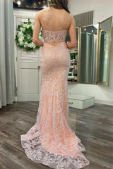 Mermaid Prom Dress Sweetheart Neck Sequined Lace Long Evening Dress