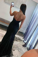 Mermaid Prom Dress Sweetheart Neck Tulle Lace Black Long Evening Dress