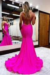 Mermaid Prom Dress V Neck Delicate Beaded Satin Long Evening Dress