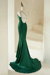Mermaid Prom Dress V Neck Satin Green Prom Dress Long Formal Evening Dress