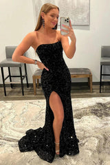 Mermaid Royal Blue Prom Dress Sequin Evening Dress With Slit