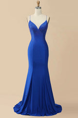 Mermaid Spaghetti Straps Red Prom Dress Long Evening Dress with Criss Cross Back