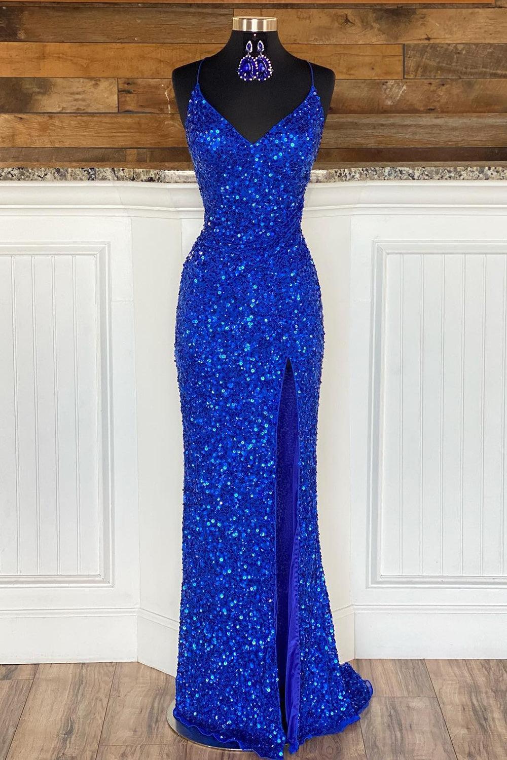 Dressystars Mermaid Spaghetti Straps Royal Blue Sequins Long Prom Dress Dressystars Mermaid Spaghetti Straps Royal Blue Sequins Long Prom Dress