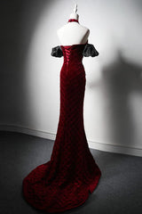 Mermaid Velvet Formal Dress Burgundy Long Evening Dress