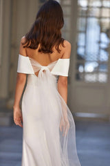 Mermaid Wedding Dress Cap Sleeve Satin Off the Shoulder Bridal Gown