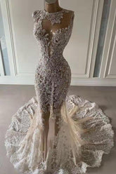 Mermaid Wedding Dress Lace Appliques Tulle Bridal Gown