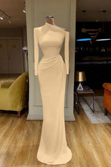 Mermaid Wedding Dress Long Sleeve Asymmetric Neck Satin Bridal Gown