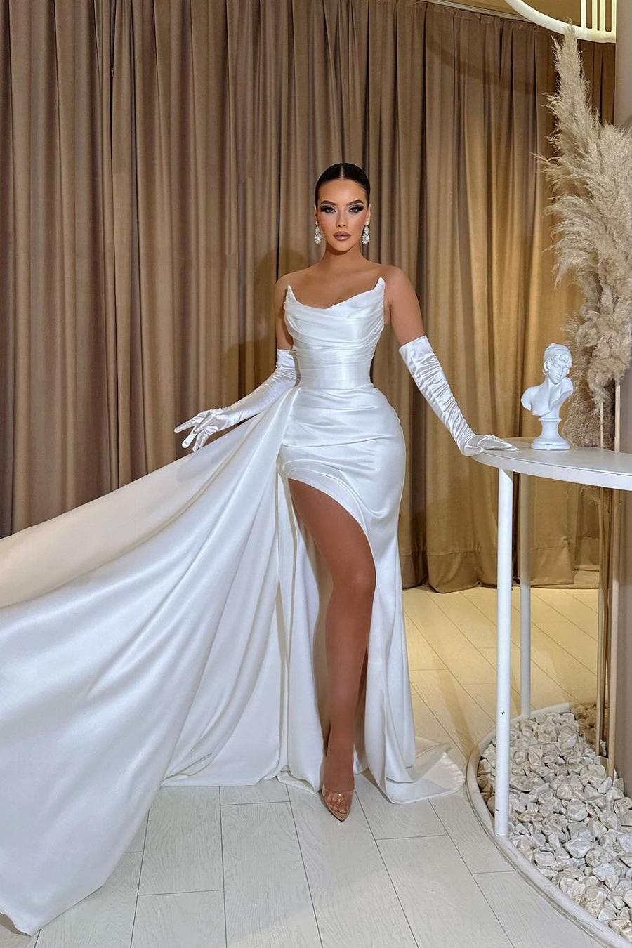 Mermaid Wedding Dress Sleeveless Strapless Satin Formal Gown