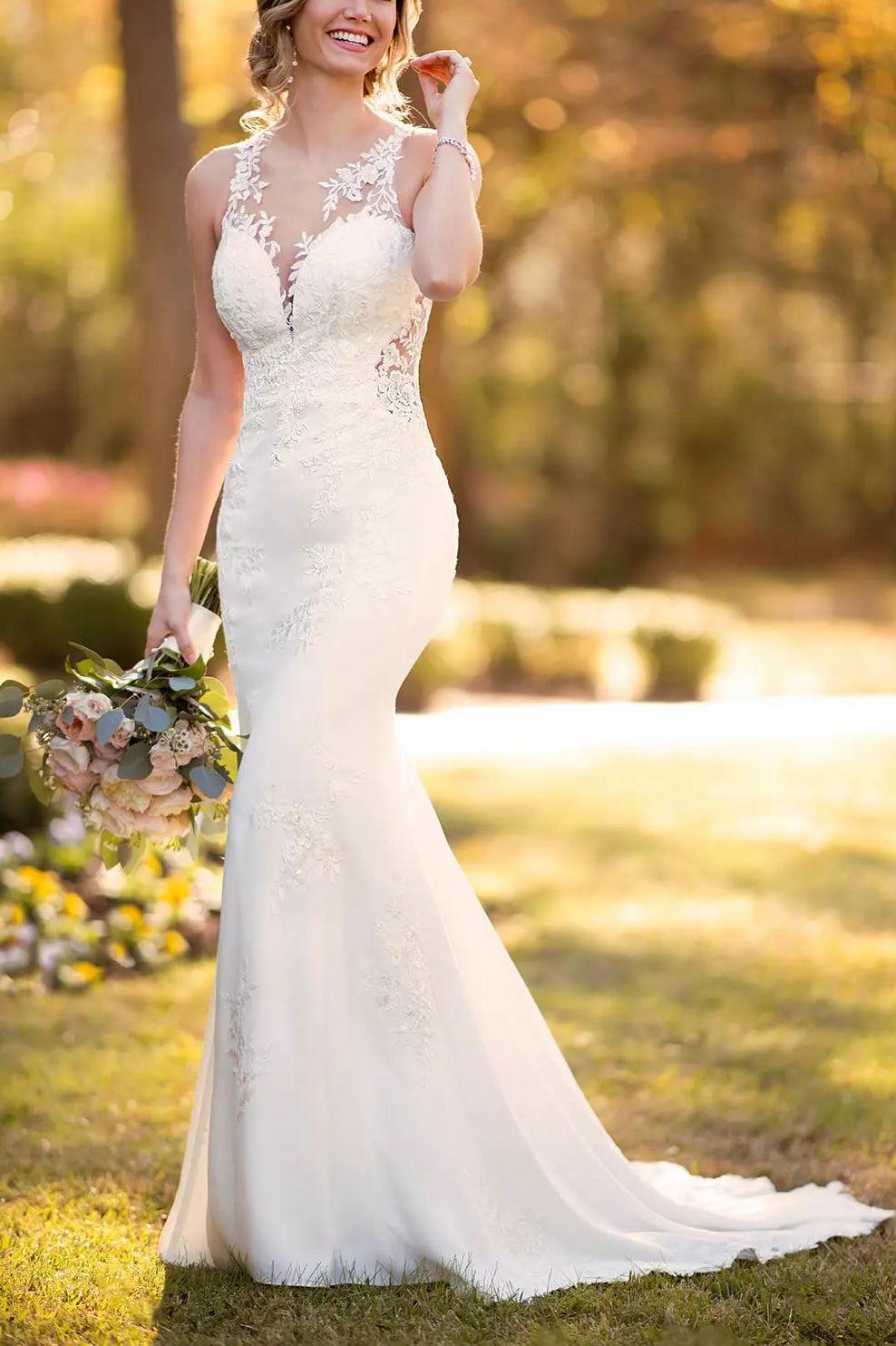 Mermaid Wedding Dress with Lace and Back Hole