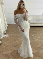 Mermaid Wedding Dress with Sequined Long Sleeves