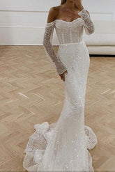 Mermaid Wedding Dress with Sequined Long Sleeves