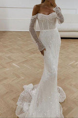 Mermaid Wedding Dress with Sequined Long Sleeves
