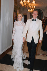 Mermaid Beach Wedding Dress Long Sleeve High Neck Lace Bridal Gown