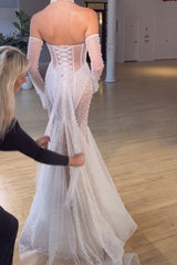 Mermaid Sweetheart Beach Wedding Dress Ivory Long Lace Up Back Bridal Gown