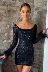 Minerva Homecoming Dress Pretty Bodycon Sequin with Long SleevesShort Party Cocktail Dress