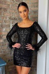 Minerva Homecoming Dress Pretty Bodycon Sequin with Long SleevesShort Party Cocktail Dress