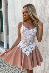 Mini/Lace Homecoming Dress Pink Cute Short Party Cocktail Dress