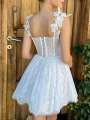 Mini/White Homecoming Dress Lace Short Party Cocktail Dress