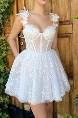 Mini/White Homecoming Dress Lace Short Party Cocktail Dress