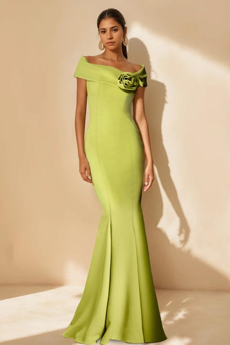 Minimalist Off-the-Shoulder Mother of the Bride Dresses in Trumpet/Mermaid Style with Detachable Flower