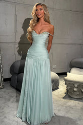 Mint Green Off The Shoulder Prom Dress A Line Formal Evening Gown