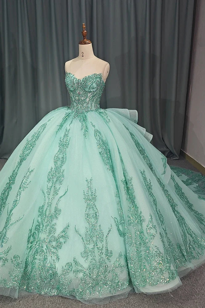 Dressystars Mint Green Quinceanera Dress Tiptop Strapless Mexico Beaded Corset Sweet 16 Ball Gown Dress Dressystars Mint Green Quinceanera Dress Tiptop Strapless Mexico Beaded Corset Sweet 16 Ball Gown Dress