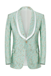 Mint Shawl Lapel Jacquard One Button Men's Prom Suit Blazer Pants