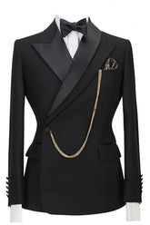Modern Black Peaked Lapel 2 Piece Prom Suit