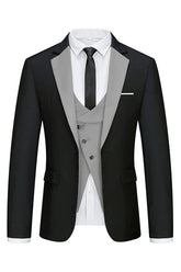 Modern Black and Gray 3 Piece Notched Lapel Men's Business Suit