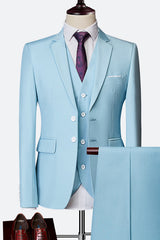 Modern Blue 3 Piece Slim Fit Notched Lapel Men's Suit