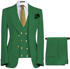 Modern Emerald Green Peaked Lapel 3 Piece Prom Suit for Men