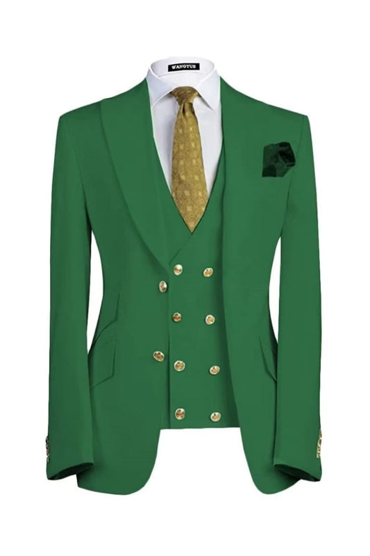 Modern Emerald Green Peaked Lapel 3 Piece Prom Suit for Men