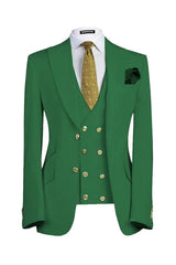 Modern Emerald Green Peaked Lapel 3 Piece Prom Suit for Men