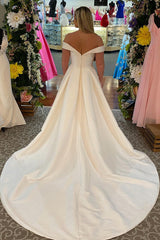 Modern Off-the-Shoulder White Corset Wedding Dress with Pockets