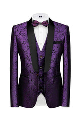 Modern Purple 3 Piece Jacquard Suit for Wedding