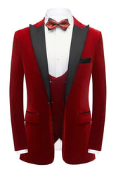 Modern Red 3 Piece Velvet Men's Prom Suit