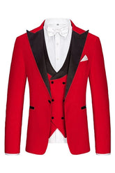 Modern Red Peaked Lapel 3 Piece Men's Prom Suit