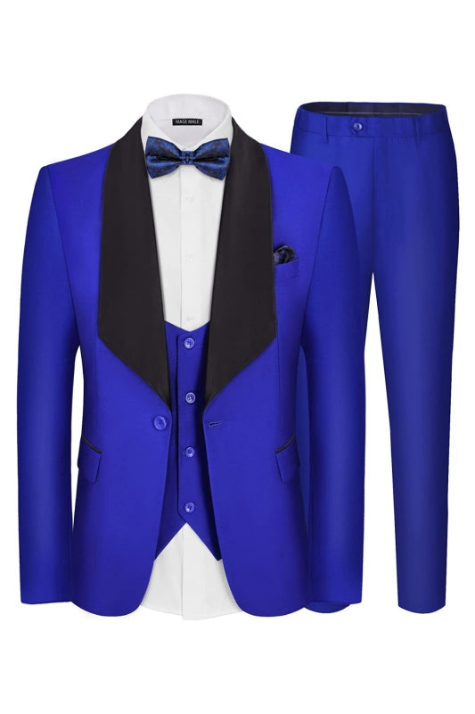 Modern Royal Blue Shawl Lapel 3 Piece Wedding Suit