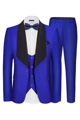 Modern Royal Blue Shawl Lapel 3 Piece Wedding Suit