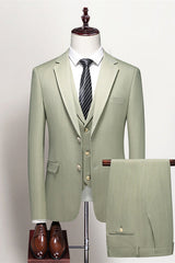Modern Sage Green 3 Piece Notched Lapel Prom Suit for Men