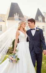 Modern Satin V Neck Ball Gown Wedding Dress