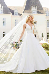 Modern Satin V Neck Ball Gown Wedding Dress