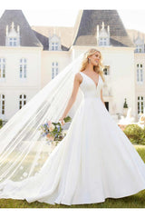 Modern Satin V Neck Ball Gown Wedding Dress