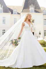 Modern Satin V Neck Ball Gown Wedding Dress