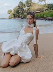 Modern Sweetheart Sleeveless Satin Reception Wedding Dress With Bow(s)