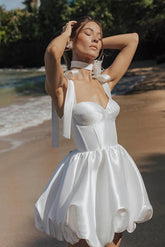 Modern Sweetheart Sleeveless Satin Reception Wedding Dress With Bow(s)