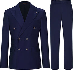 Navy Blue Double Breasted Peaked Lapel Business Suit New Arrival